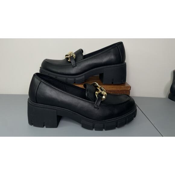 Steve Madden Y2K Chunky Loafers Chainlink Platform Lug Sole Heel Dark Goth Sz 10 - Picture 2 of 12